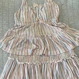 Surf Gypsy Striped Ruffled Tank Top in Cream, Pink, Blue